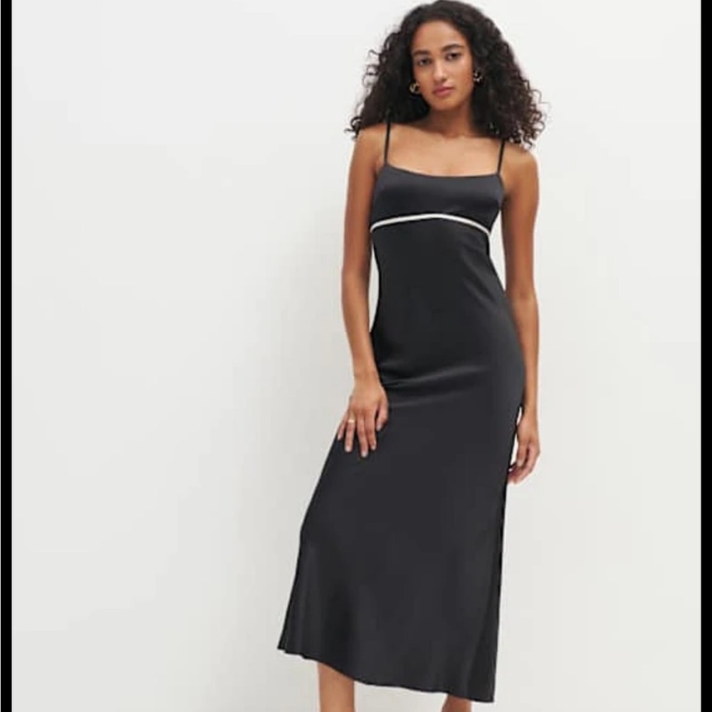 Reformation Black Midi Dress with White Accent